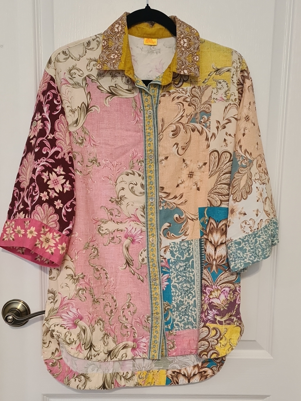 Agua Bendita Pink Multi Patchwork Floral Shirt Jacket
